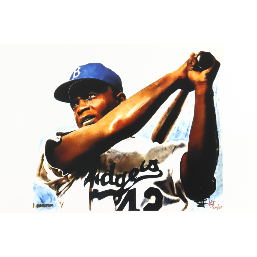 "Jackie Robinson" Dodgers LE 12x18 Lithograph by Joshua Barton #/500 (PA) at PristineAuction.com