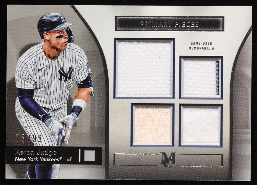 Aaron Judge 2024 Topps Museum Collection Primary Pieces Quad Relics #SPPQAJ #73/99 at PristineAuction.com Aaron Judge 2024 Topps Museum Collection Primary Pieces Quad Relics #SPPQAJ #73/99 at PristineAuction.com