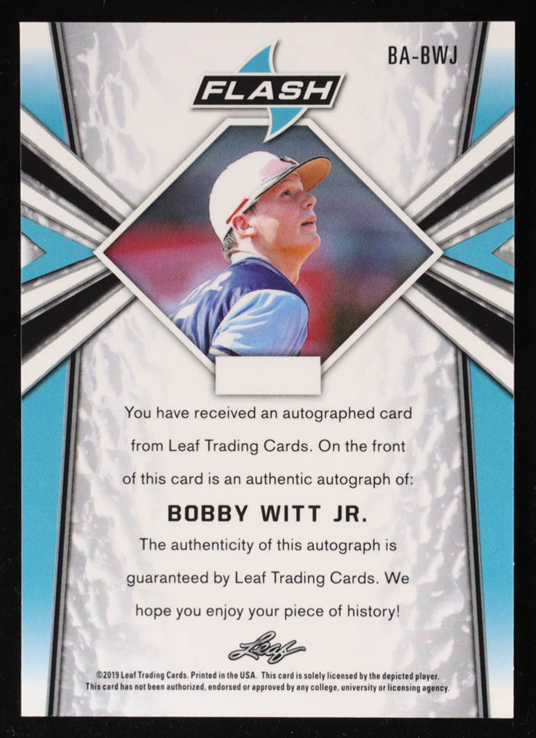Bobby Witt Jr. 2019 Leaf Flash Silver Sparkle #BABWJ RC at PristineAuction.com Bobby Witt Jr. 2019 Leaf Flash Silver Sparkle #BABWJ RC at PristineAuction.com