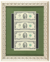 2013 U.S. $2 Dollar Bill Custom Framed Uncut Sheet Of (4) Bills at PristineAuction.com