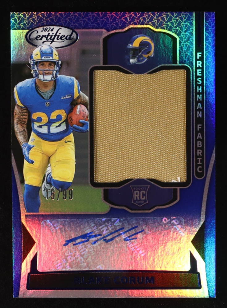 Blake Corum 2024 Certified Freshman Fabric Mirror Signatures Blue #11 #15/99 RC