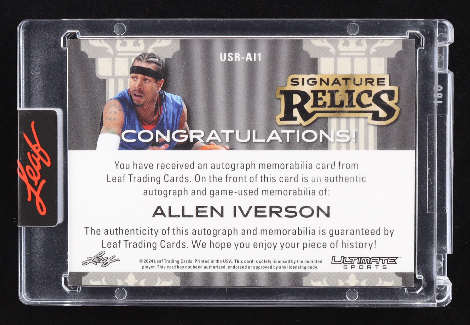 Allen Iverson 2024 Leaf Ultimate Sports Signature Relics Silver Sparkle #USRAI1 #3/4 at PristineAuction.com Allen Iverson 2024 Leaf Ultimate Sports Signature Relics Silver Sparkle #USRAI1 #3/4 at PristineAuction.com