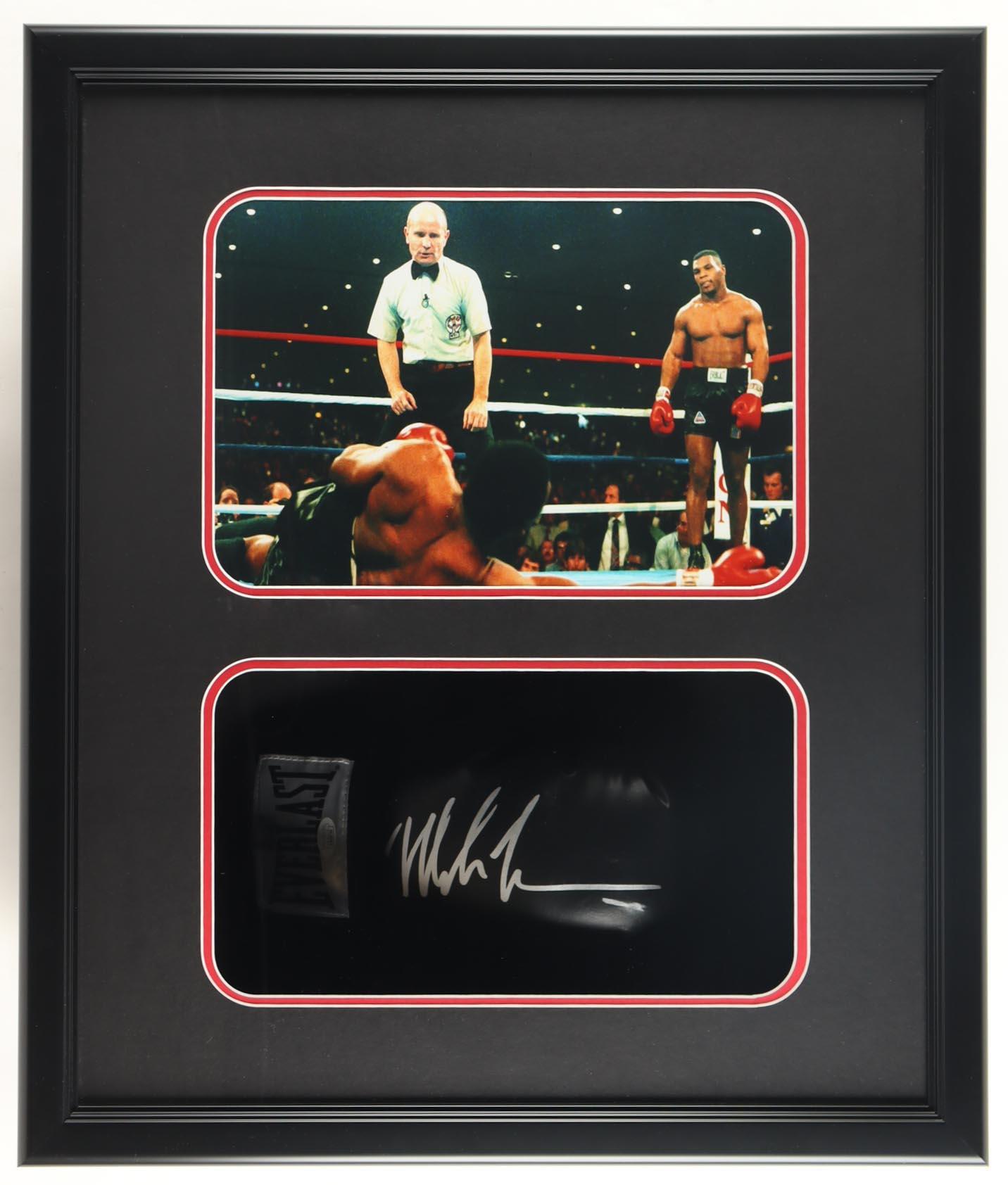 Mike Tyson Signed Custom Framed Shadowbox Everlast Boxing Glove Display (JSA & Tyson) at PristineAuction.com Mike Tyson Signed Custom Framed Shadowbox Everlast Boxing Glove Display (JSA & Tyson) at PristineAuction.com