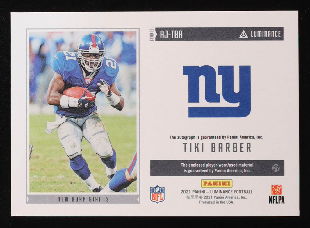 Tiki Barber 2021 Panini Luminance Autograph Jerseys Prime Green #19 #04/10 at PristineAuction.com Tiki Barber 2021 Panini Luminance Autograph Jerseys Prime Green #19 #04/10 at PristineAuction.com