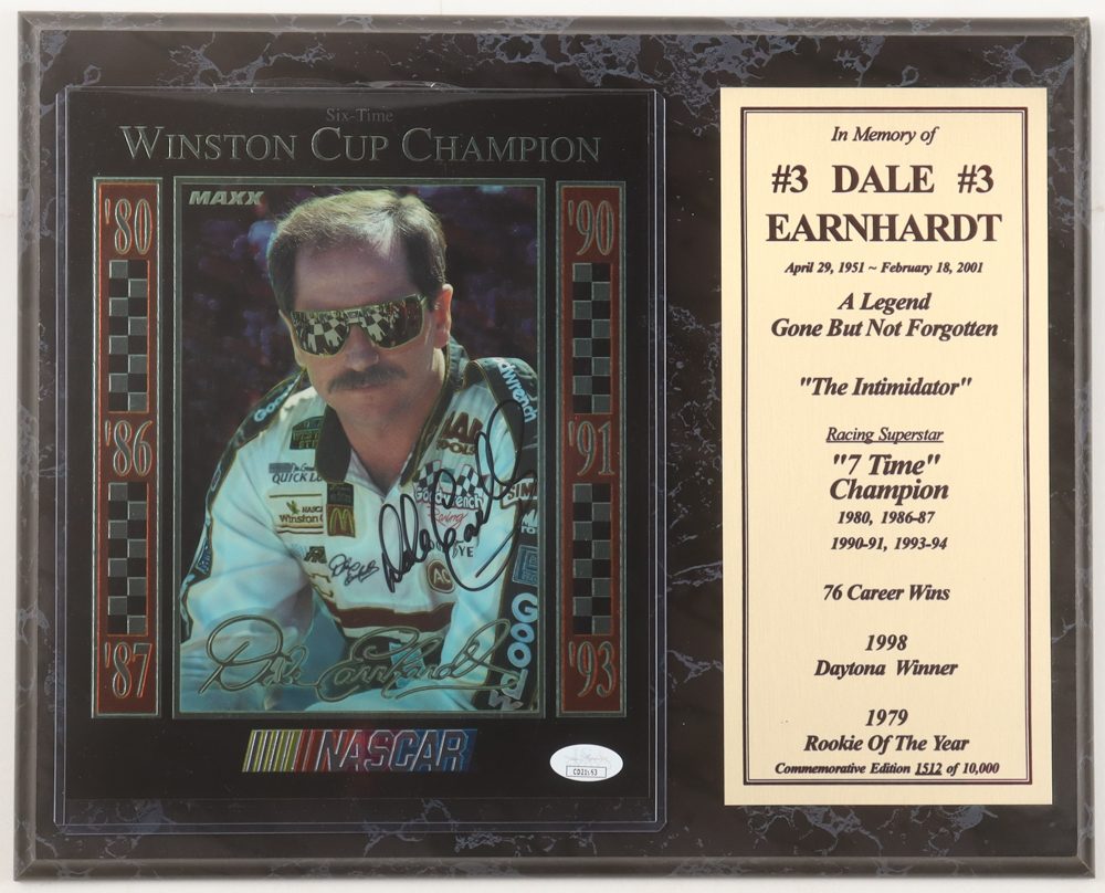 Dale Earnhardt Signed NASCAR Custom Photo Plaque Display (JSA) at PristineAuction.com Dale Earnhardt Signed NASCAR Custom Photo Plaque Display (JSA) at PristineAuction.com