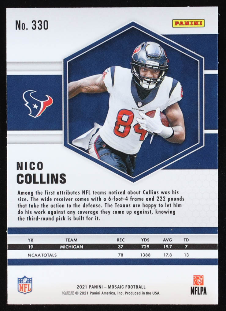 Nico Collins 2021 Panini Mosaic #330 RC at PristineAuction.com Nico Collins 2021 Panini Mosaic #330 RC at PristineAuction.com