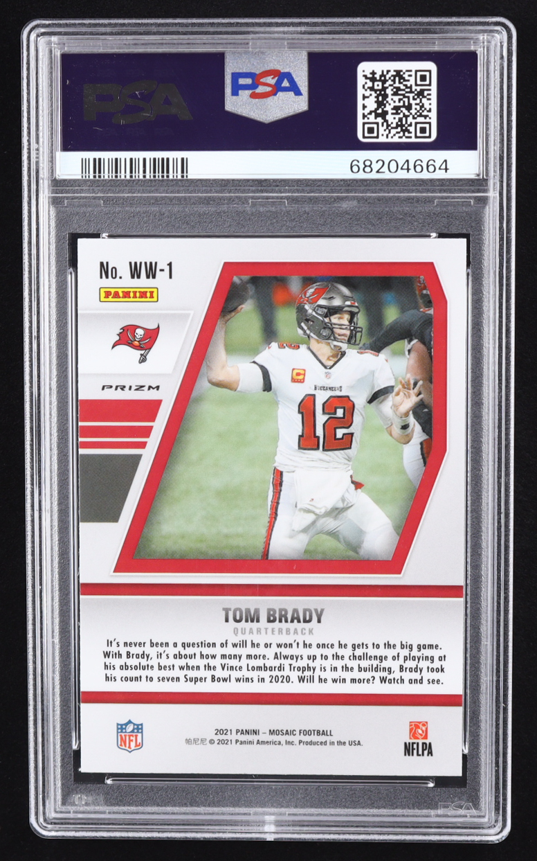 Tom Brady 2021 Panini Mosaic Will To Win Green Mosaic #1 (PSA 10) at PristineAuction.com Tom Brady 2021 Panini Mosaic Will To Win Green Mosaic #1 (PSA 10) at PristineAuction.com