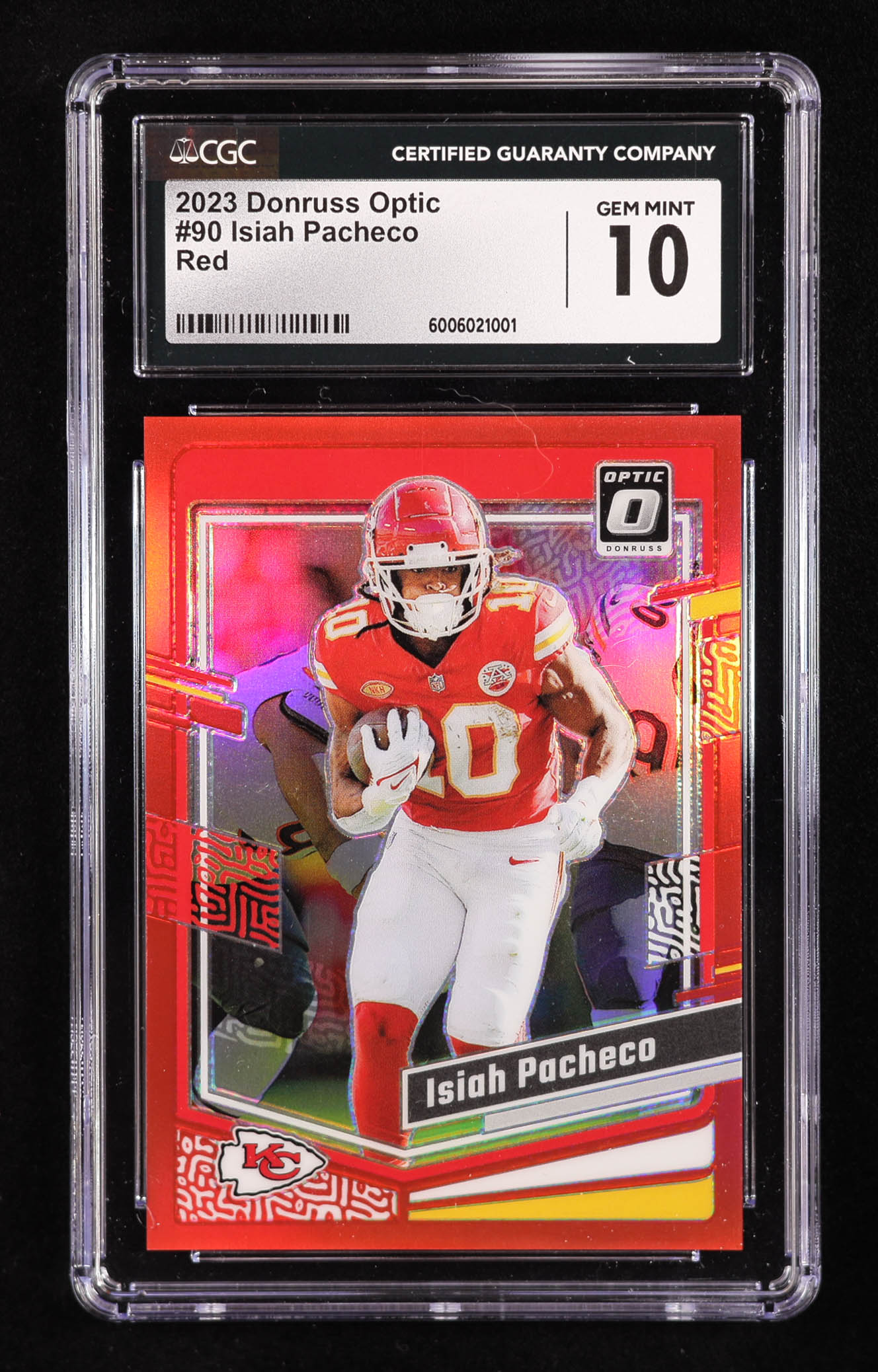 Isiah Pacheco 2023 Donruss Optic Red #90 #16/99 (CGC 10) at PristineAuction.com Isiah Pacheco 2023 Donruss Optic Red #90 #16/99 (CGC 10) at PristineAuction.com