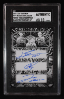 Stephen Curry / Lionel Messi / Josh Allen 2024 Leaf Electrum Power Trio Autographed Black Printing Plate #PT9 #1/1 (SGC Authentic | Auto 10) at PristineAuction.com