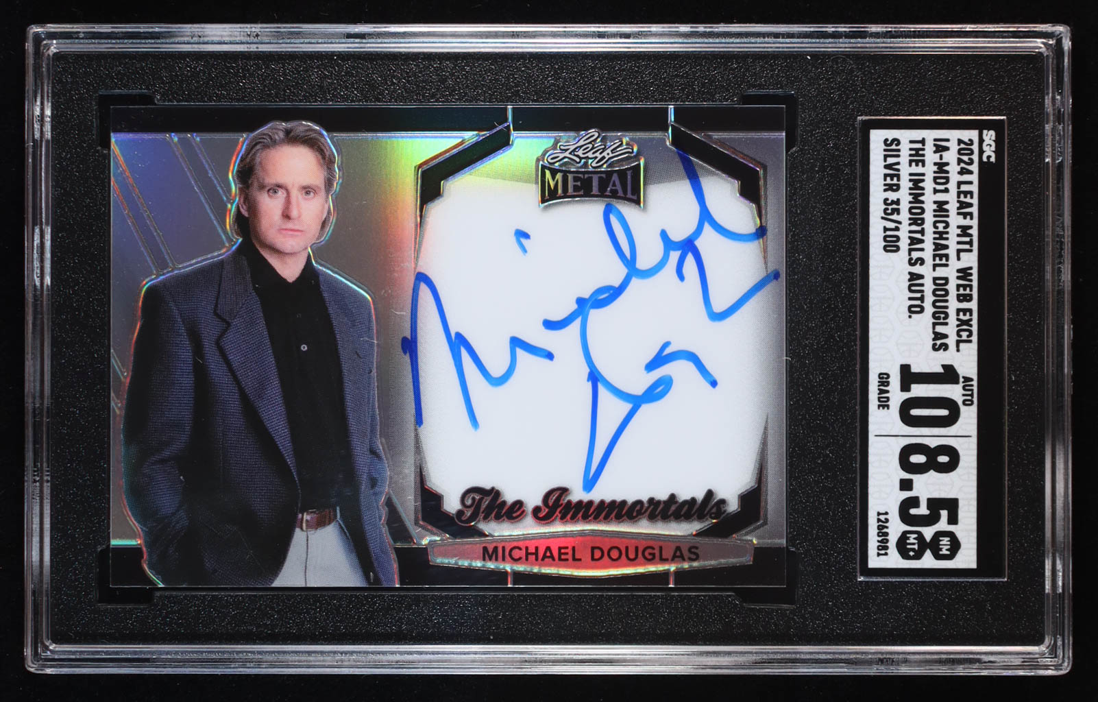 Michael Douglas 2024 Leaf Metal The Immortals Autograph Silver #IA-MD1 #035/100 (SGC 8.5 | Auto Grade 10) at PristineAuction.com Michael Douglas 2024 Leaf Metal The Immortals Autograph Silver #IA-MD1 #035/100 (SGC 8.5 | Auto Grade 10) at PristineAuction.com
