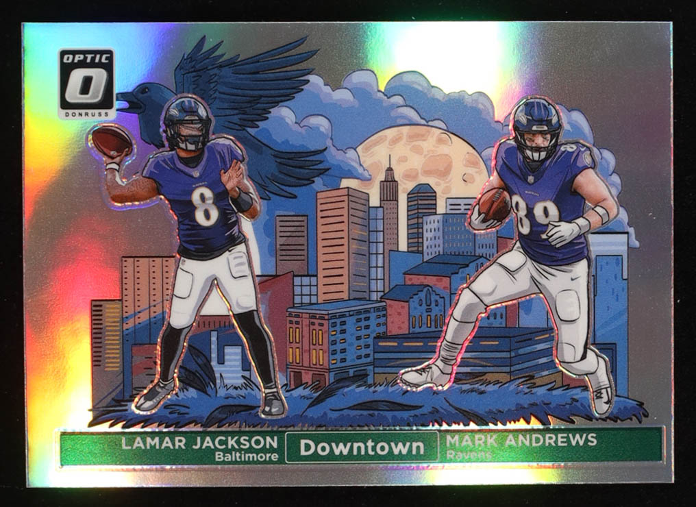 Lamar Jackson / Mark Andrews 2024 Donruss Optic Downtown Duos #8 at PristineAuction.com Lamar Jackson / Mark Andrews 2024 Donruss Optic Downtown Duos #8 at PristineAuction.com
