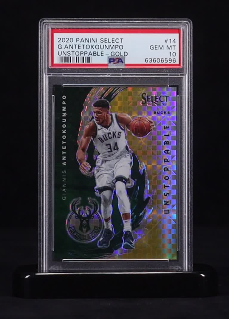 Giannis Antetokounmpo 2020 Panini Select Unstoppable Gold Prizm #14 #8/10 (PSA 10) at PristineAuction.com