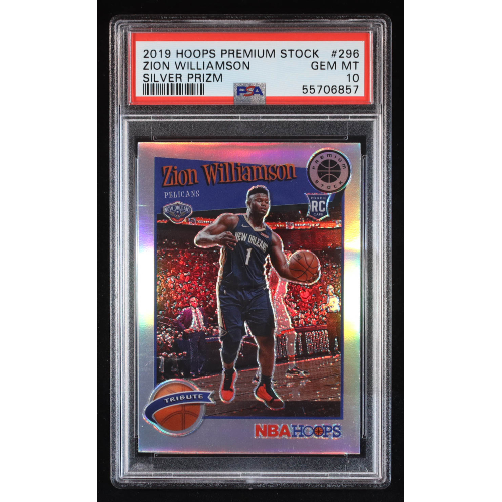 Zion Williamson 2019-20 Hoops Premium Stock Prizms Silver #296 RC (PSA 10) at PristineAuction.com