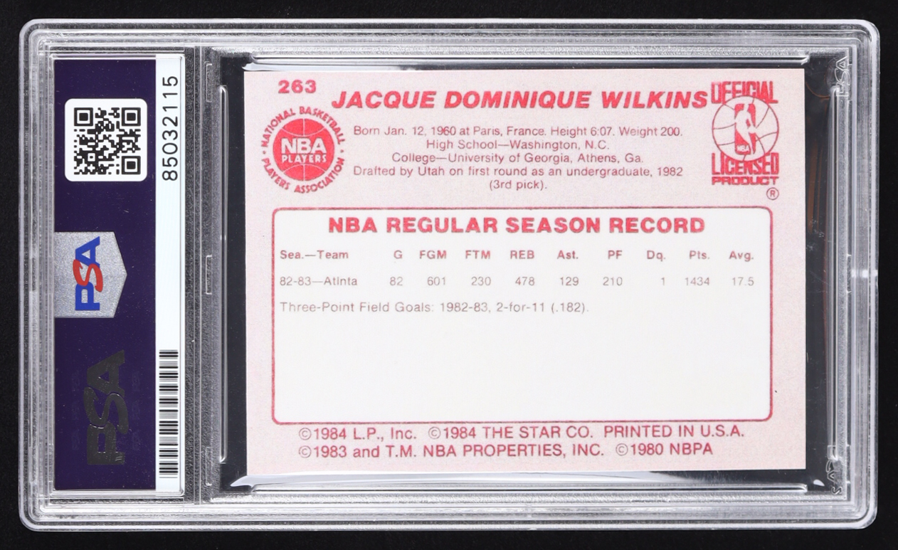 Dominique Wilkins Signed 1983-84 Star #263 RC Reprint (PSA Authentic) at PristineAuction.com Dominique Wilkins Signed 1983-84 Star #263 RC Reprint (PSA Authentic) at PristineAuction.com