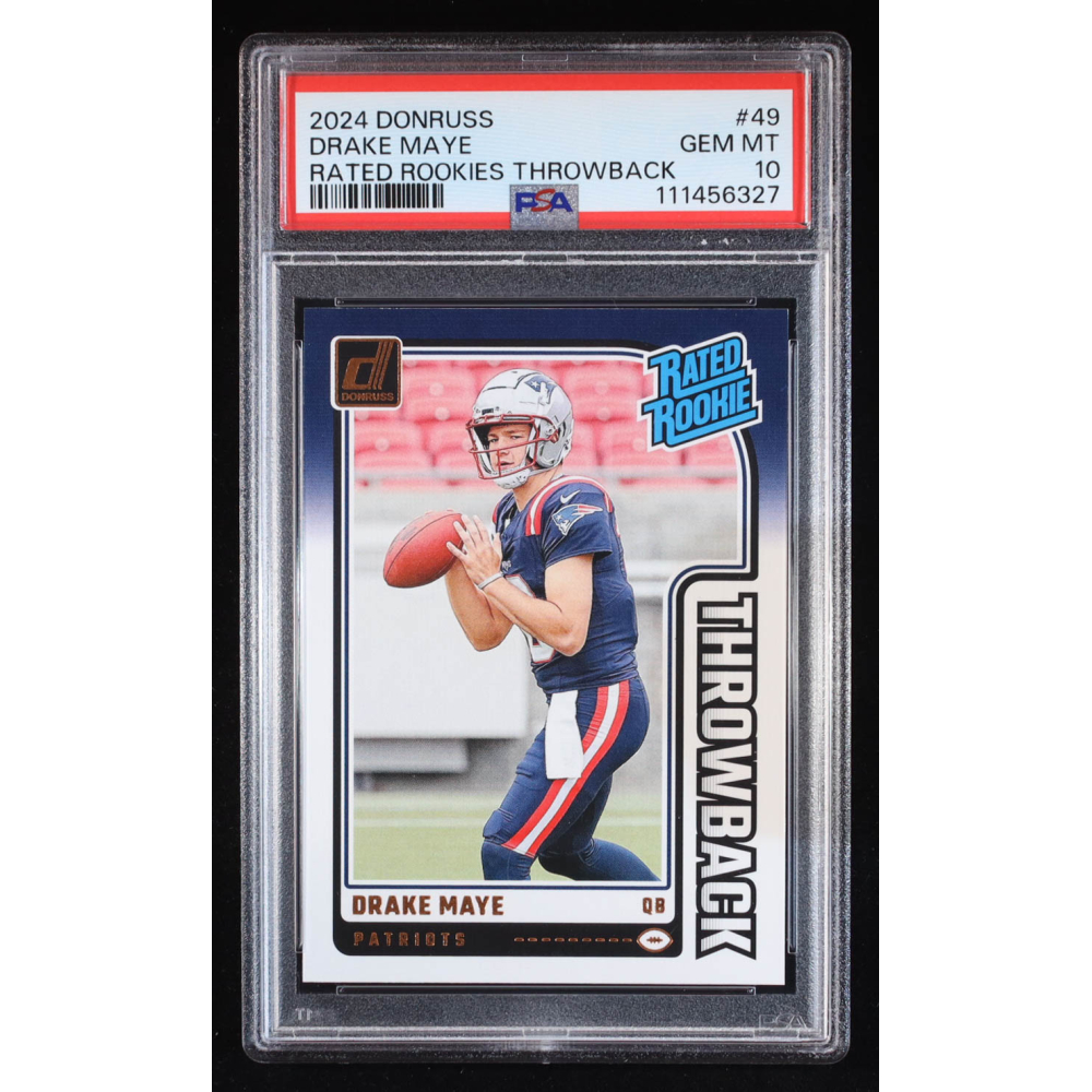 Drake Maye 2024 Donruss Rated Rookies Throwback #49 RC (PSA 10) at PristineAuction.com