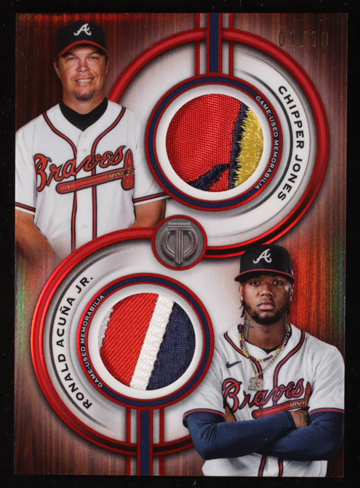 Ronald Acuna Jr./Chipper Jones 2025 Topps Tribute Dual Player Relics Red #TPDRJA #01/10