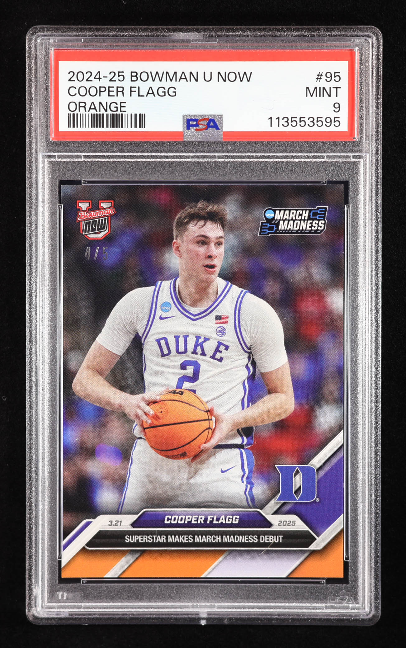 Cooper Flagg 2024-25 Bowman University Now Orange #95 RC #4/5 (PSA 9) at PristineAuction.com Cooper Flagg 2024-25 Bowman University Now Orange #95 RC #4/5 (PSA 9) at PristineAuction.com