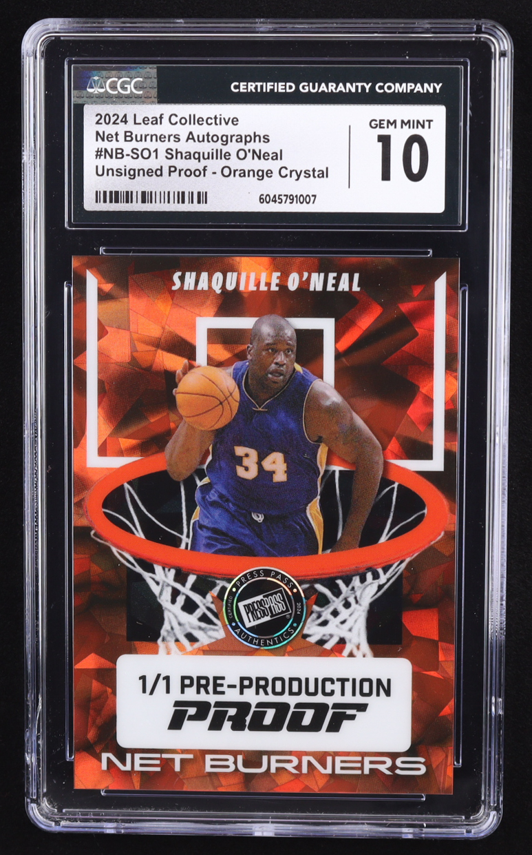 Shaquille O'Neal 2024 Leaf Net Burners Orange Crystal Pre-Production Proof #NBSO1 #1/1 (CGC 10) at PristineAuction.com Shaquille O'Neal 2024 Leaf Net Burners Orange Crystal Pre-Production Proof #NBSO1 #1/1 (CGC 10) at PristineAuction.com