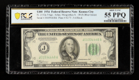 1934 U.S. $100 Federal Reserve Note, Kansas City - Fr. 2152a-J DGS Blue-Green (JA Block) Signed: Julian / Morgenthau Jr. (PCGS ABOUT UNC 55 PPQ) at PristineAuction.com
