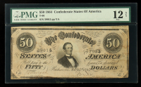 1864 $50 Confederate Currency Note, T-66 (PMG F12) at PristineAuction.com