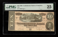 1864 $10 Confederate Currency Note, T-68 (PMG VF25) at PristineAuction.com