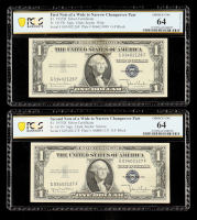 1935-D U.S. $1 Silver Certificate "Wide to Narrow Changeover Pair" with S/N G03402126F & G03402127F (PMG CHOICE UNC 64) at PristineAuction.com