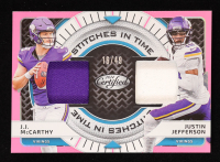 JJ McCarthy / Justin Jefferson 2024 Certified Stitches in Time Dual Mirror Pink Etch #2 #16/49 at PristineAuction.com