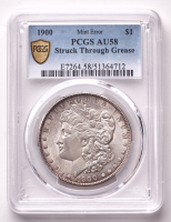 Mint Error 1900 Morgan Silver Dollar Struck Through Grease (PCGS AU58) at PristineAuction.com