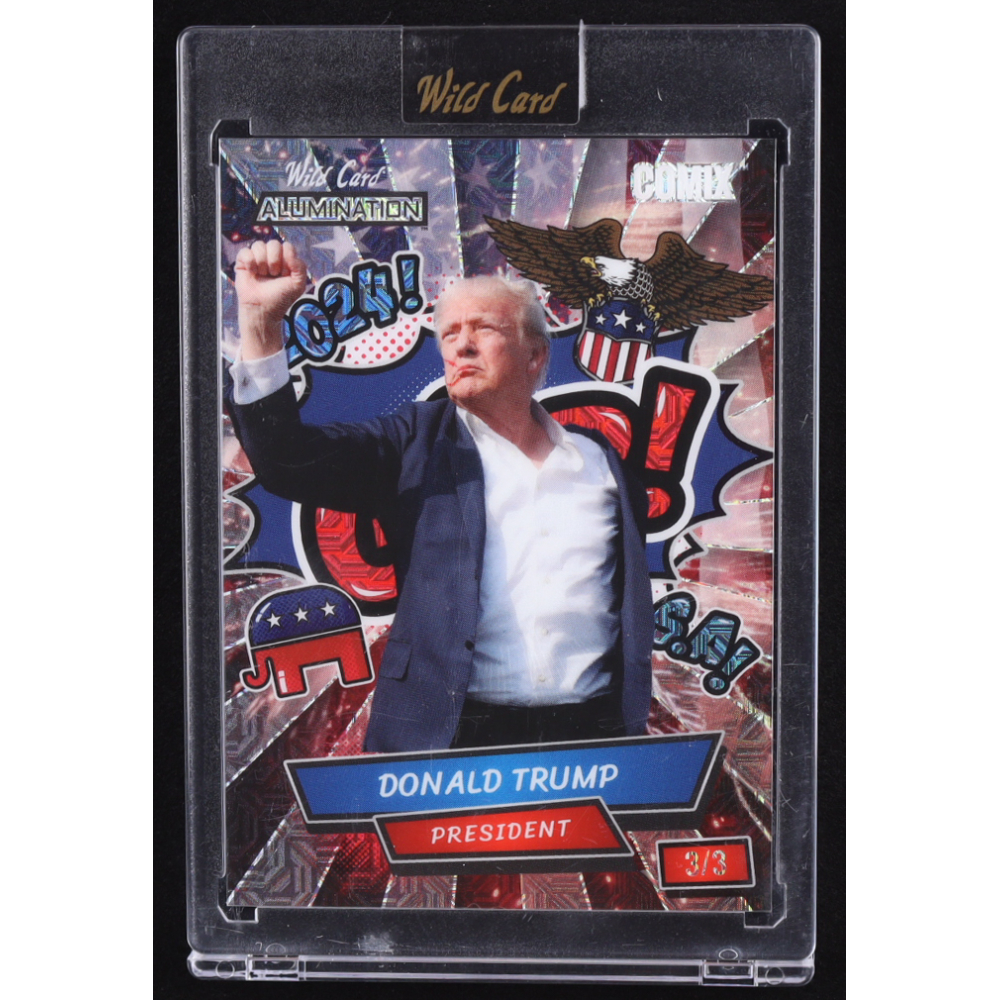 Donald Trump 2024 Wild Card Alumination Comix GOP! American Flag Mojo #ACBLG-DT1 #3/3 at PristineAuction.com