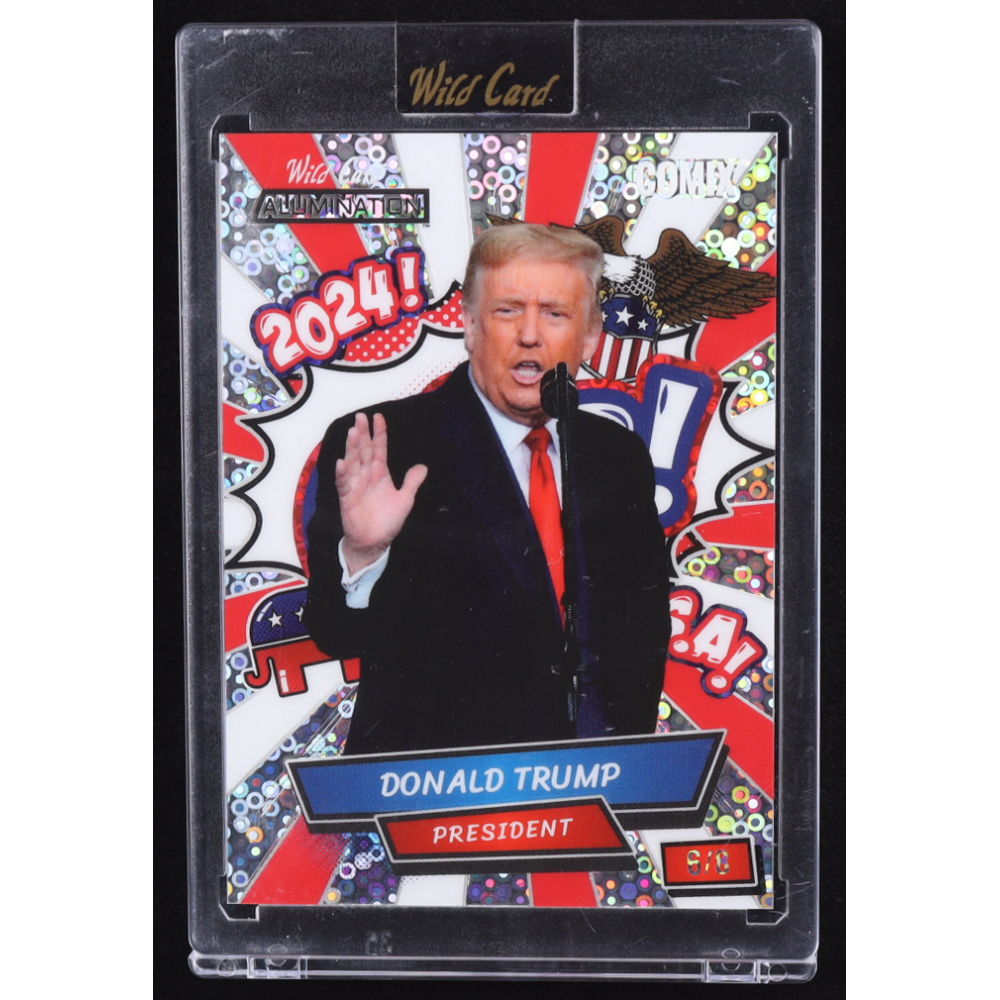 Donald Trump 2024 Wild Card Alumination Comix GOP! Donut Circles Silver #ACWG-DT6 #6/8 at PristineAuction.com