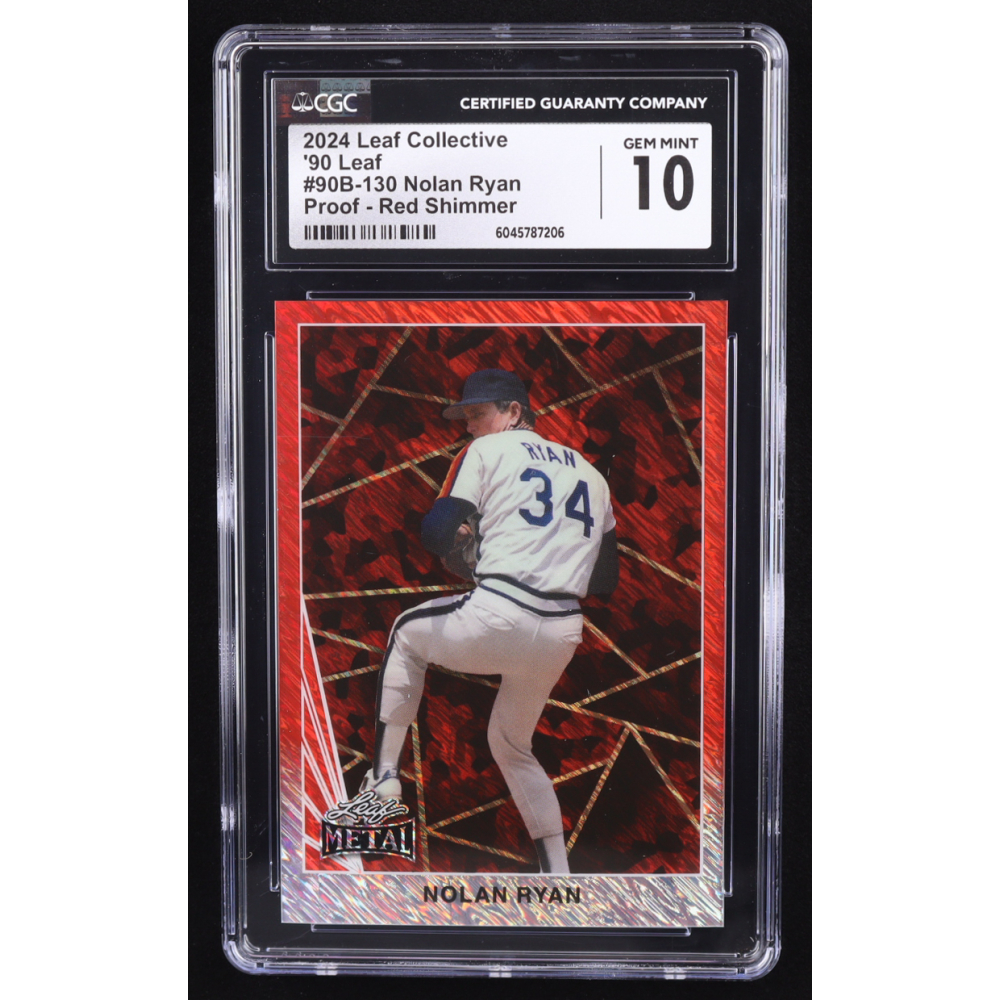 Nolan Ryan 2024 Leaf Metal '90 Red Shimmer Pre-Production Proof #90B130 #1/1 (CGC 10) at PristineAuction.com