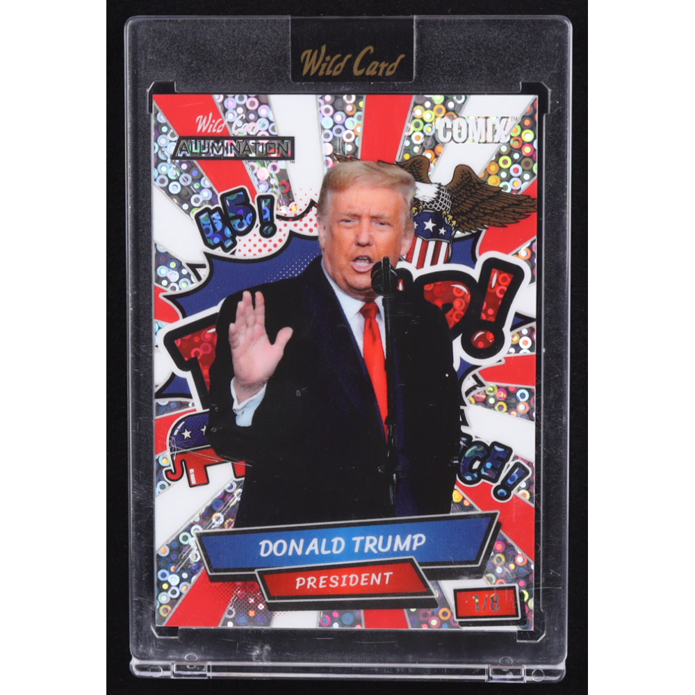 Donald Trump 2024 Wild Card Alumination Comix TRUMP! Donut Circles Silver #ACBLT-DT6 #1/8 at PristineAuction.com