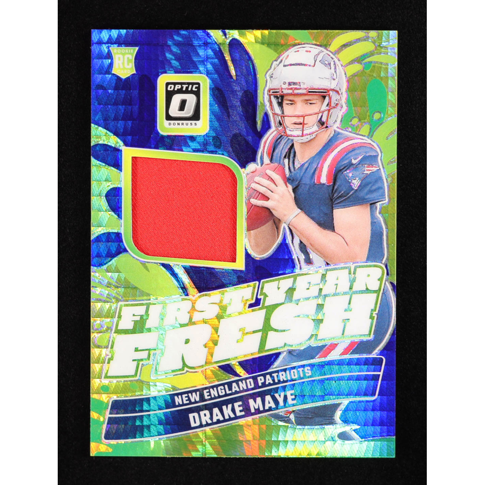 Drake Maye 2024 Donruss Optic First Year Fresh Jerseys Blue Hyper #12 RC at PristineAuction.com