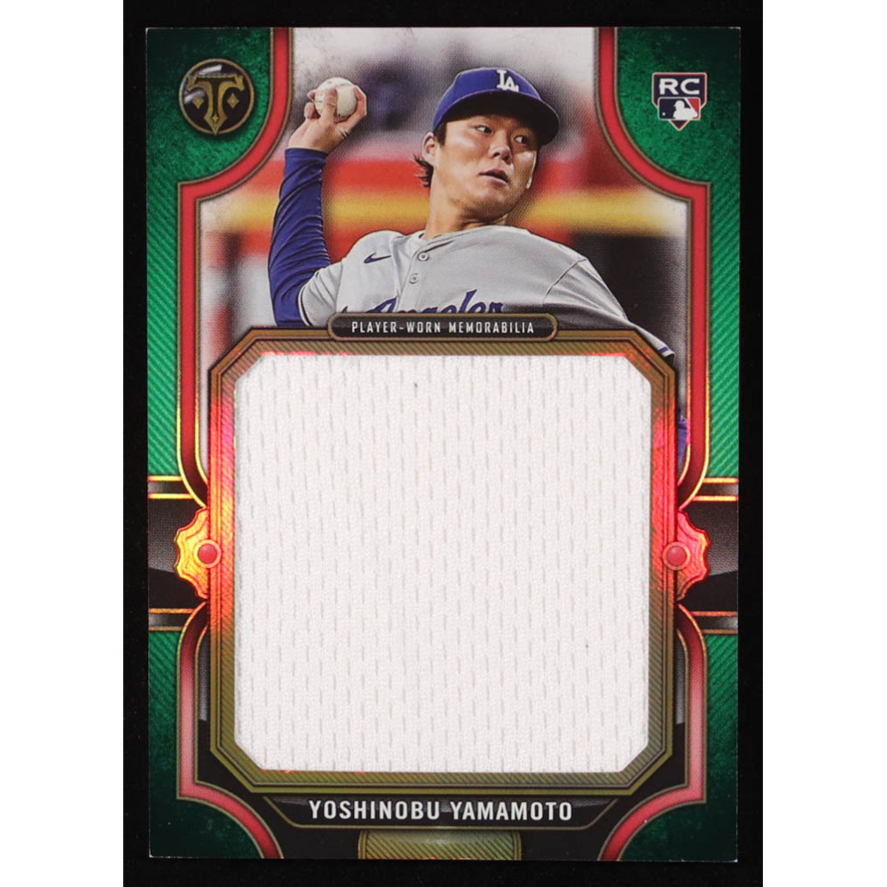 Yoshinobu Yamamoto 2024 Topps Triple Threads Rookie Jumbo Relics Emerald #RJRYY #12/27 RC at PristineAuction.com