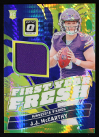 J.J. McCarthy 2024 Donruss Optic First Year Fresh Jerseys Blue Hyper #13 RC at PristineAuction.com