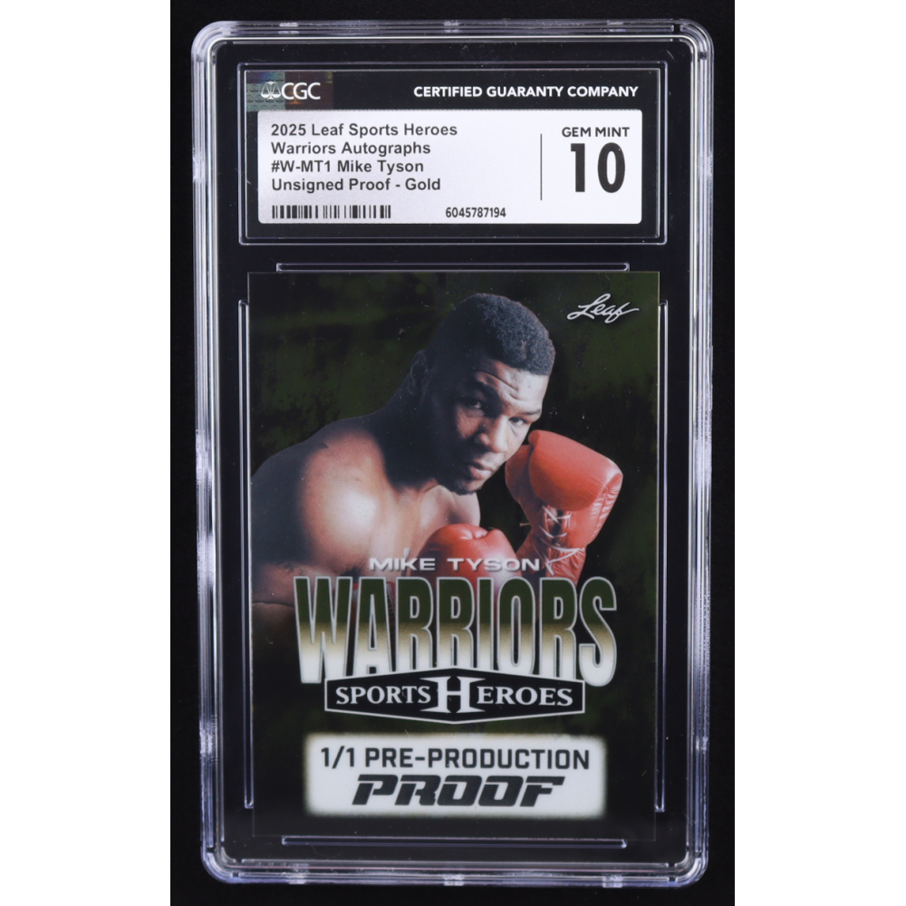 Mike Tyson 2025 Leaf Sports Heroes Warriors Gold Pre-Production Proof #WMT1 #1/1 (CGC 10) at PristineAuction.com