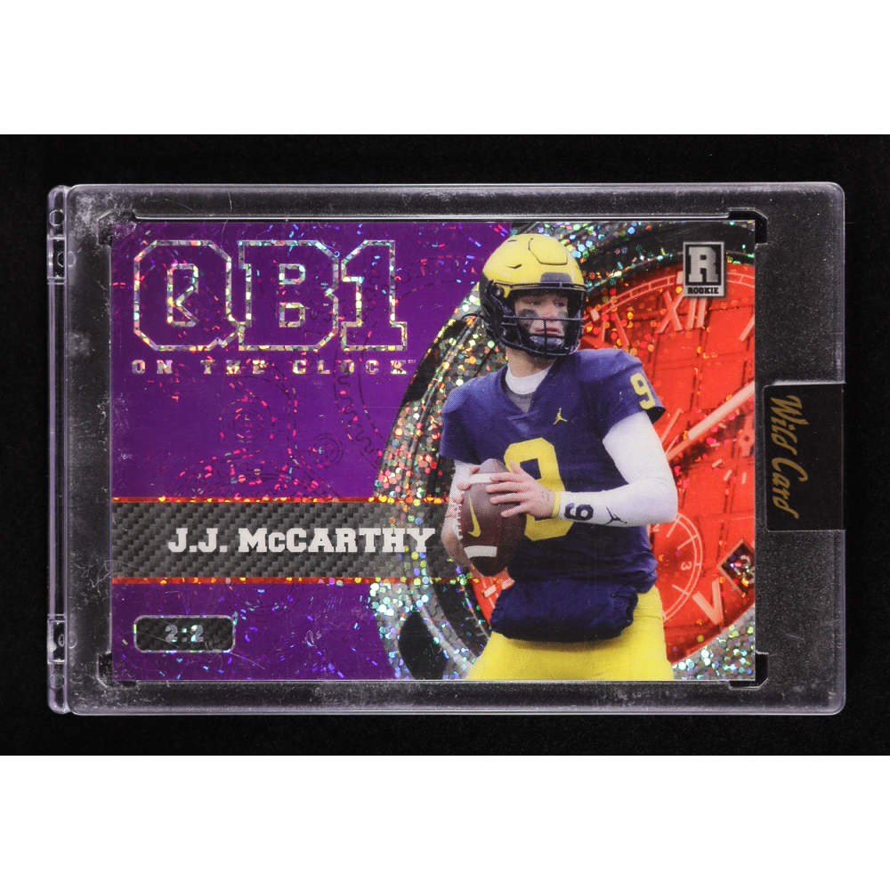 JJ McCarthy 2023 Wild Card QB1 On The Clock Purple Sparkle #OCW-JM2 #2/2 RC at PristineAuction.com