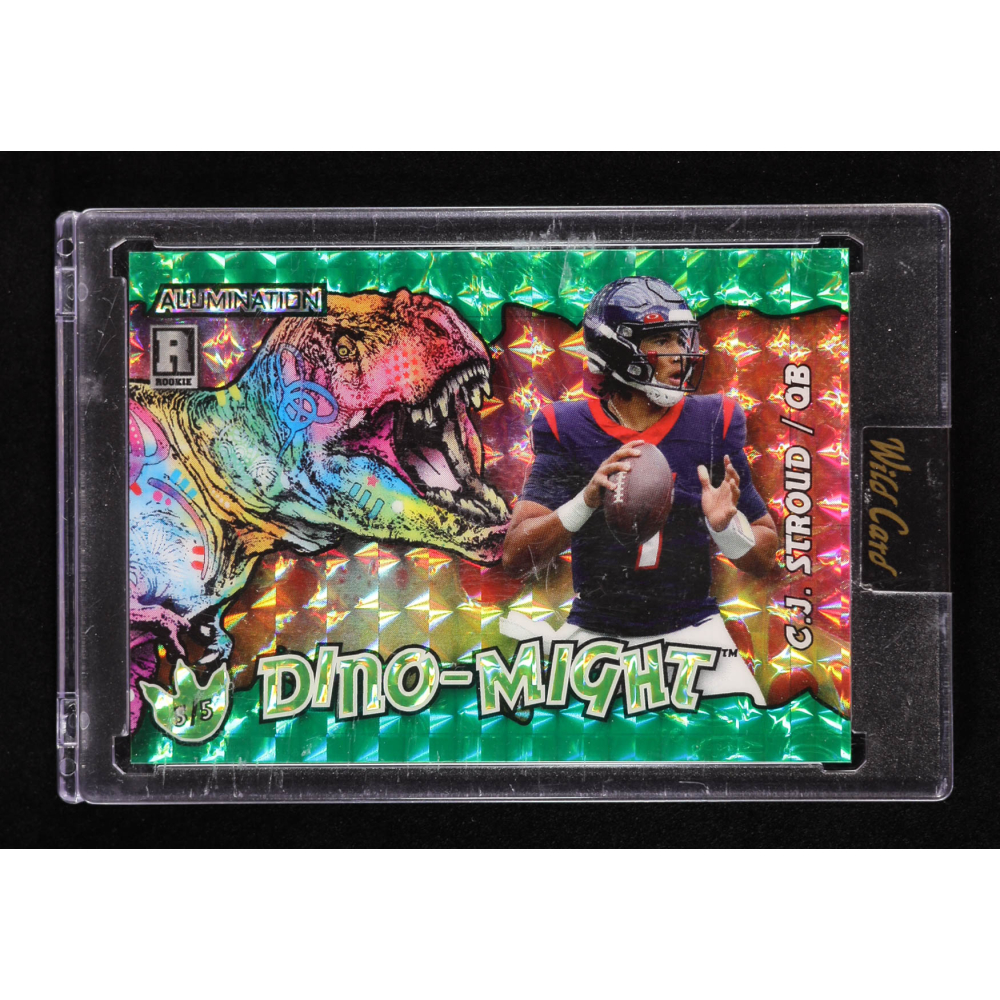CJ Stroud 2023 Wild Card Alumination Dino-Might Tyrannosaurus Rex Mosaic Green #AD-CS1 #5/5 RC at PristineAuction.com