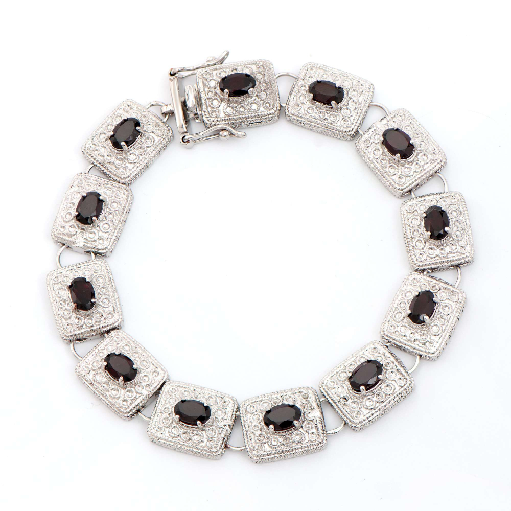 5.05 CTW Natural Garnet Antique Style Rhodium Plated Designer Bracelet 7.75 in | Estimated Retail Value: $1,899 (AMG) at PristineAuction.com