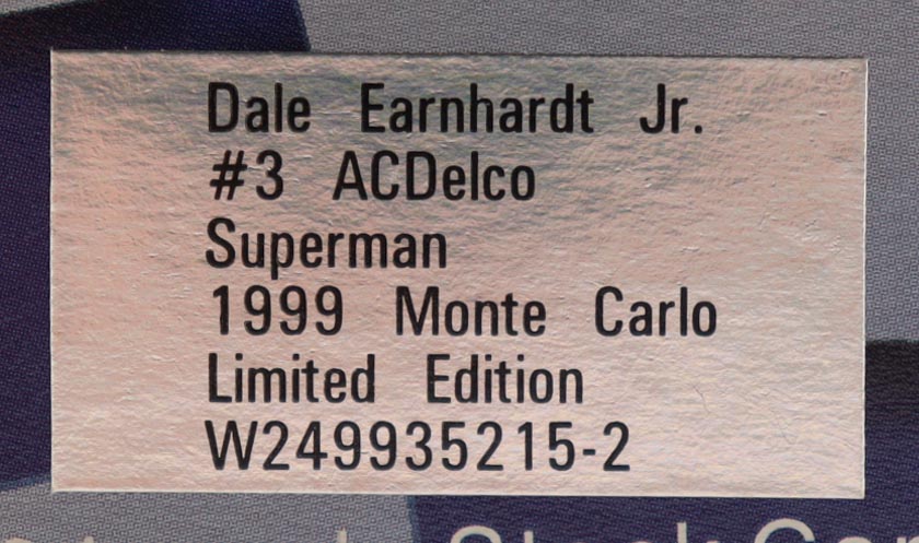 Dale Earnhardt Jr. Signed 1999 #3 ACDelco Superman Monte Carlo 1:24 Diecast Car (JR Motorsports) at PristineAuction.com Dale Earnhardt Jr. Signed 1999 #3 ACDelco Superman Monte Carlo 1:24 Diecast Car (JR Motorsports) at PristineAuction.com