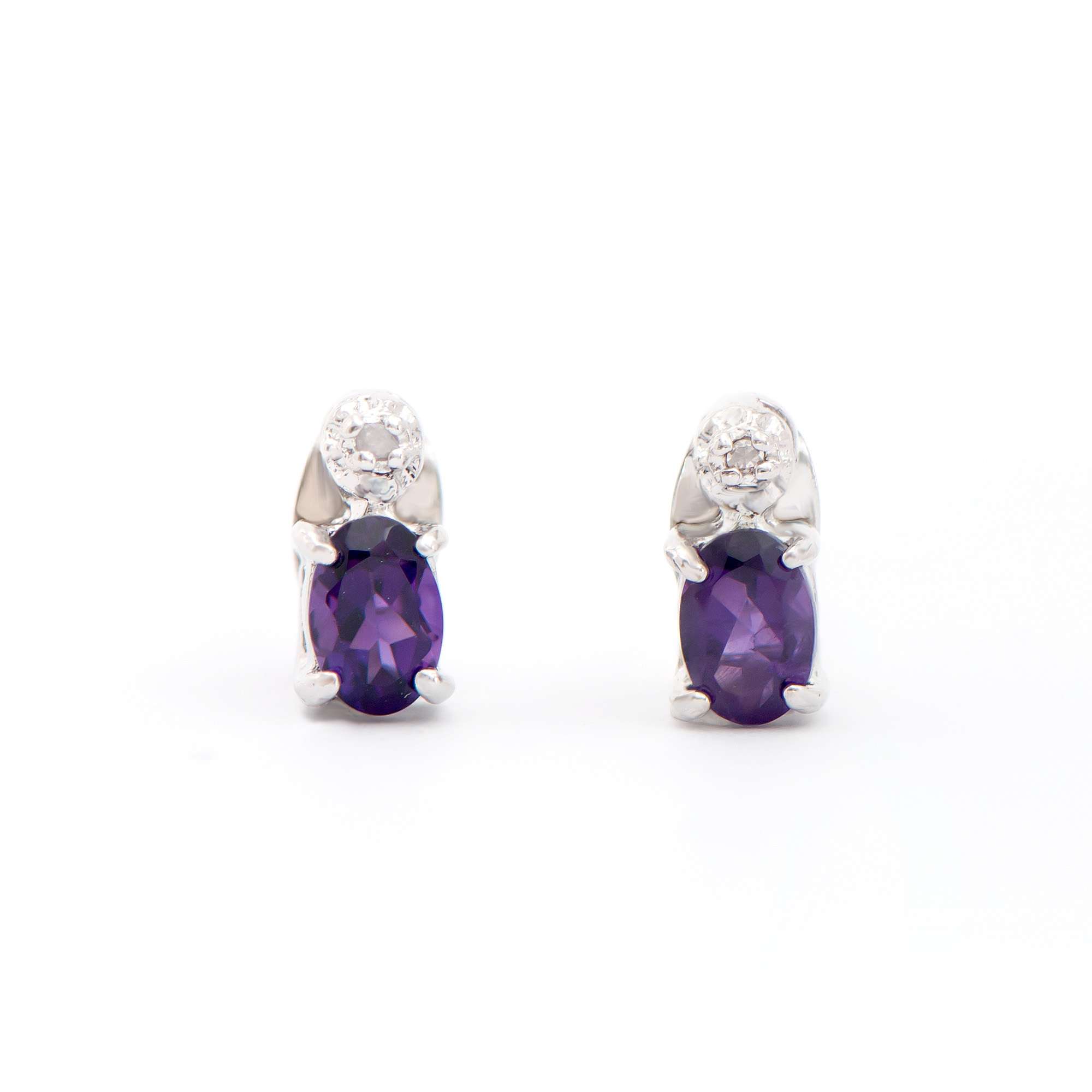 0.84 CTW Natural Amethyst & Diamonds Rhodium Plated Designer Earrings  H-I,  I3 | Estimated Retail Value: $1,269 (AMG) at PristineAuction.com 0.84 CTW Natural Amethyst & Diamonds Rhodium Plated Designer Earrings  H-I,  I3 | Estimated Retail Value: $1,269 (AMG) at PristineAuction.com