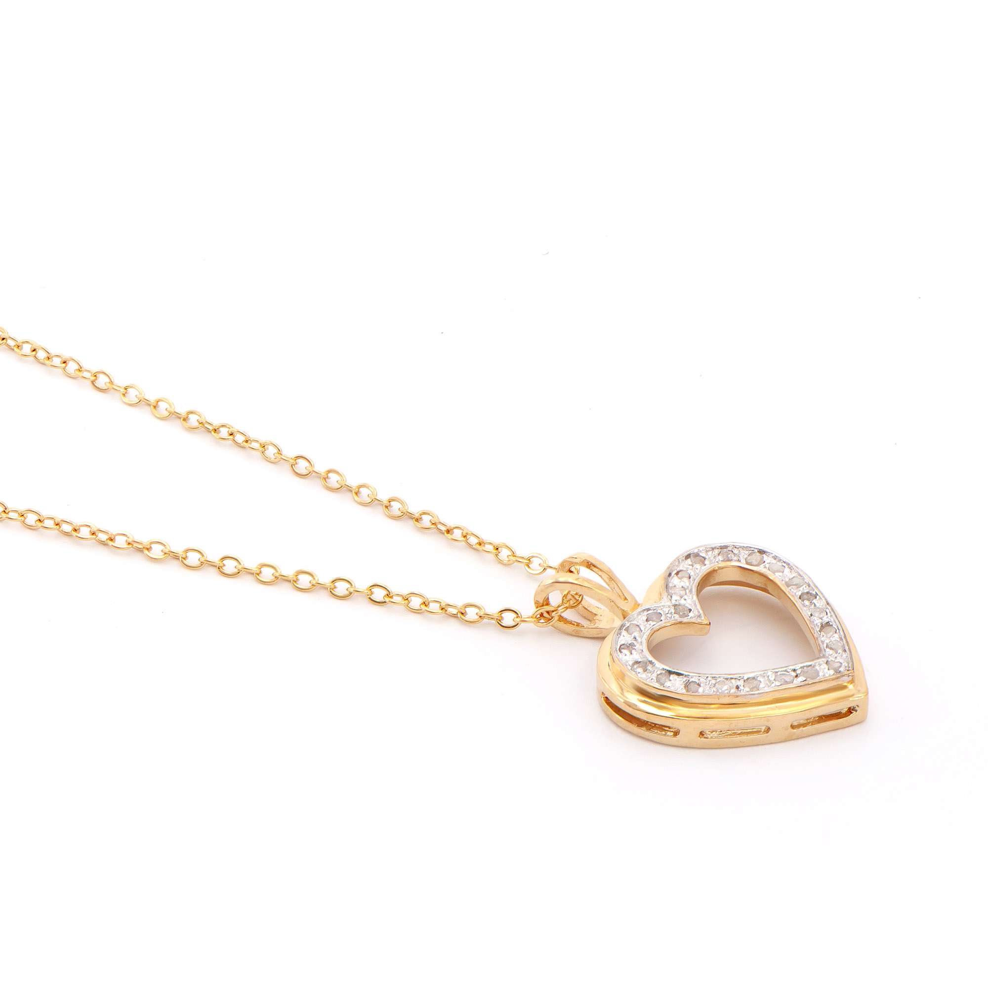 0.21 CTW Natural Diamonds 18K Gold Plated Designer Heart Shape Pendant 18 in  | Estimated Retail Value: $1,589 (AMG) at PristineAuction.com 0.21 CTW Natural Diamonds 18K Gold Plated Designer Heart Shape Pendant 18 in  | Estimated Retail Value: $1,589 (AMG) at PristineAuction.com
