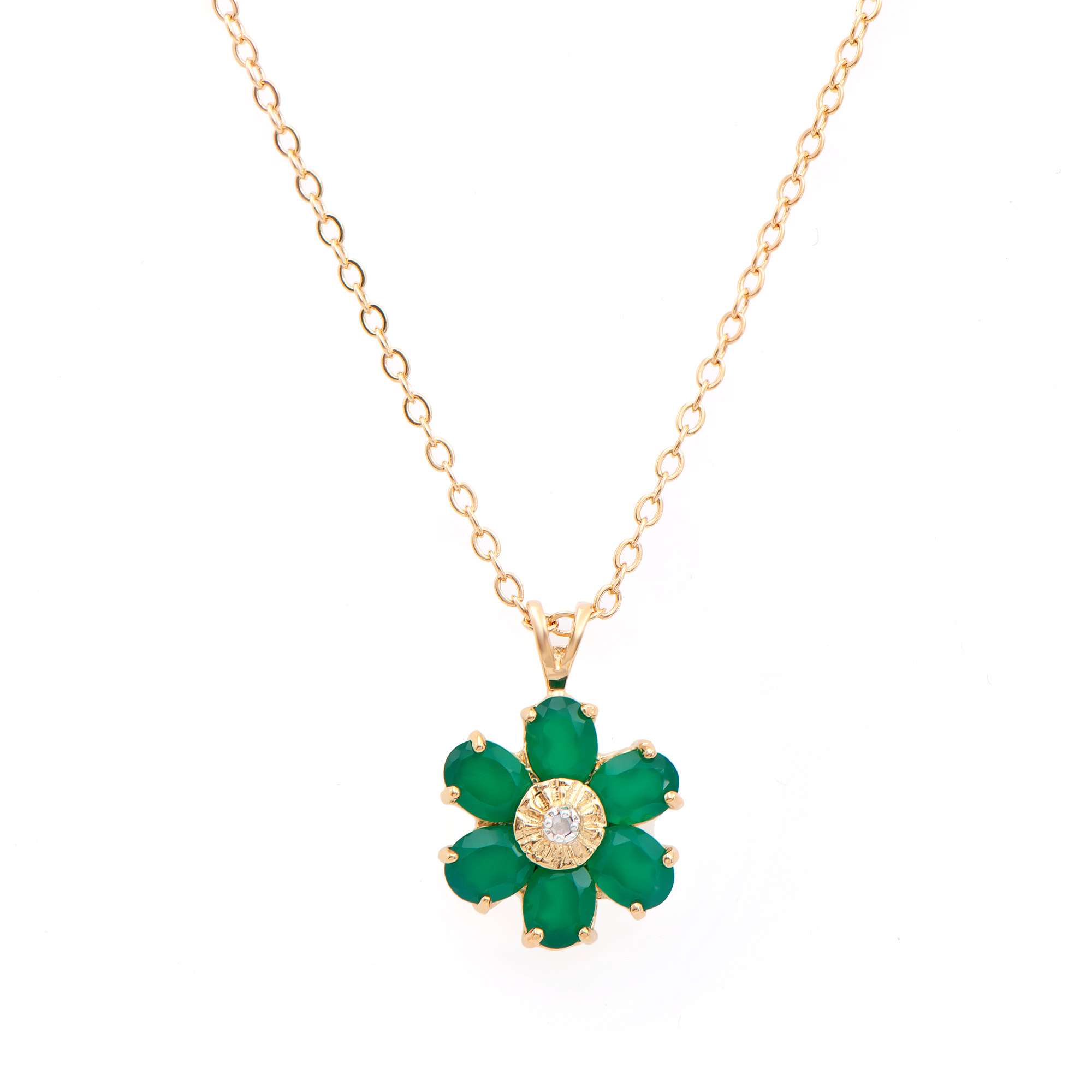 1.82 CTW Natural Green Agate & Diamonds 18K Gold Plated Designer Pendant 18 in  H-I,  I3 | Estimated Retail Value: $1,729 (AMG) at PristineAuction.com 1.82 CTW Natural Green Agate & Diamonds 18K Gold Plated Designer Pendant 18 in  H-I,  I3 | Estimated Retail Value: $1,729 (AMG) at PristineAuction.com