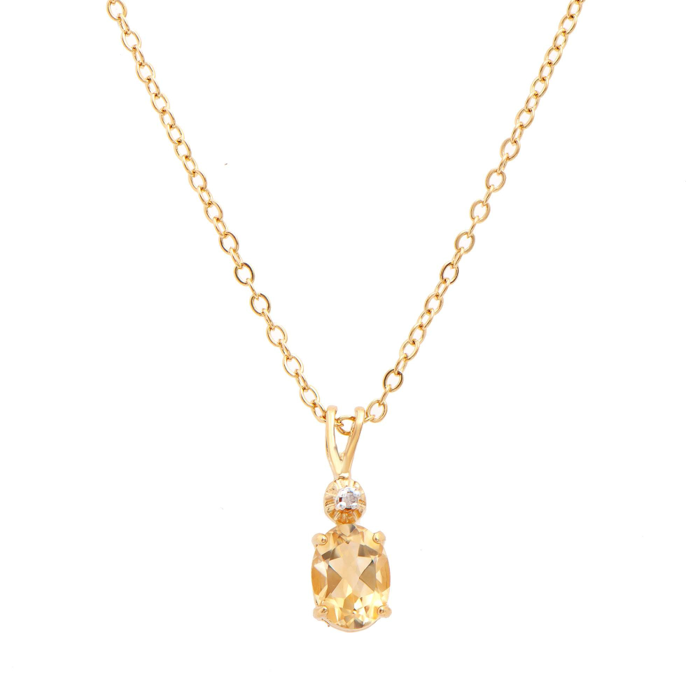 1.03 CTW Natural Citrine & Diamonds 18K Gold Plated Designer Pendant 18 in  H-I, I3 | Estimated Retail Value: $1,719 (AMG) at PristineAuction.com