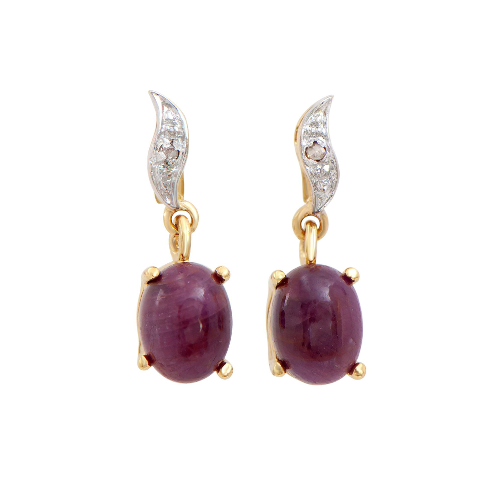 4.04 CTW Natural Ruby & Diamonds 18K Gold Plated Designer Earrings | Estimated Retail Value: $1,219 (AMG) at PristineAuction.com