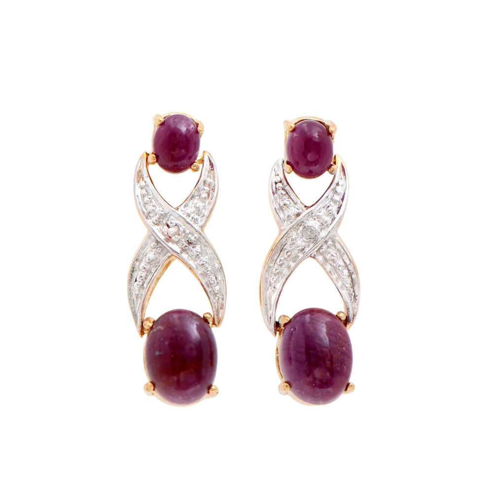 5.04 CTW Natural Ruby & Diamonds 18K Gold Plated Designer Earrings H-1, I3 | Estimated Retail Value: $1,229 (AMG) at PristineAuction.com
