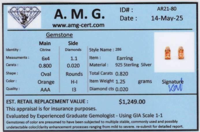 0.82 CTW Natural Citrine And Diamonds 18K Gold Plated Designer Earrings H-I, I3 | Estimated Value $1,249 (AMG) at PristineAuction.com 0.82 CTW Natural Citrine And Diamonds 18K Gold Plated Designer Earrings H-I, I3 | Estimated Value $1,249 (AMG) at PristineAuction.com