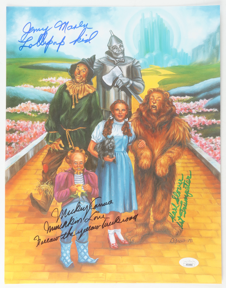 Jerry Maren, Mickey Carroll & Karl Slover Signed "The Wizard of Oz" 11.5x14.5 Print with Multiple Inscriptions (JSA) at PristineAuction.com Jerry Maren, Mickey Carroll & Karl Slover Signed "The Wizard of Oz" 11.5x14.5 Print with Multiple Inscriptions (JSA) at PristineAuction.com