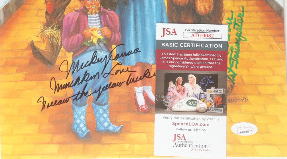 Jerry Maren, Mickey Carroll & Karl Slover Signed "The Wizard of Oz" 11.5x14.5 Print with Multiple Inscriptions (JSA) at PristineAuction.com Jerry Maren, Mickey Carroll & Karl Slover Signed "The Wizard of Oz" 11.5x14.5 Print with Multiple Inscriptions (JSA) at PristineAuction.com