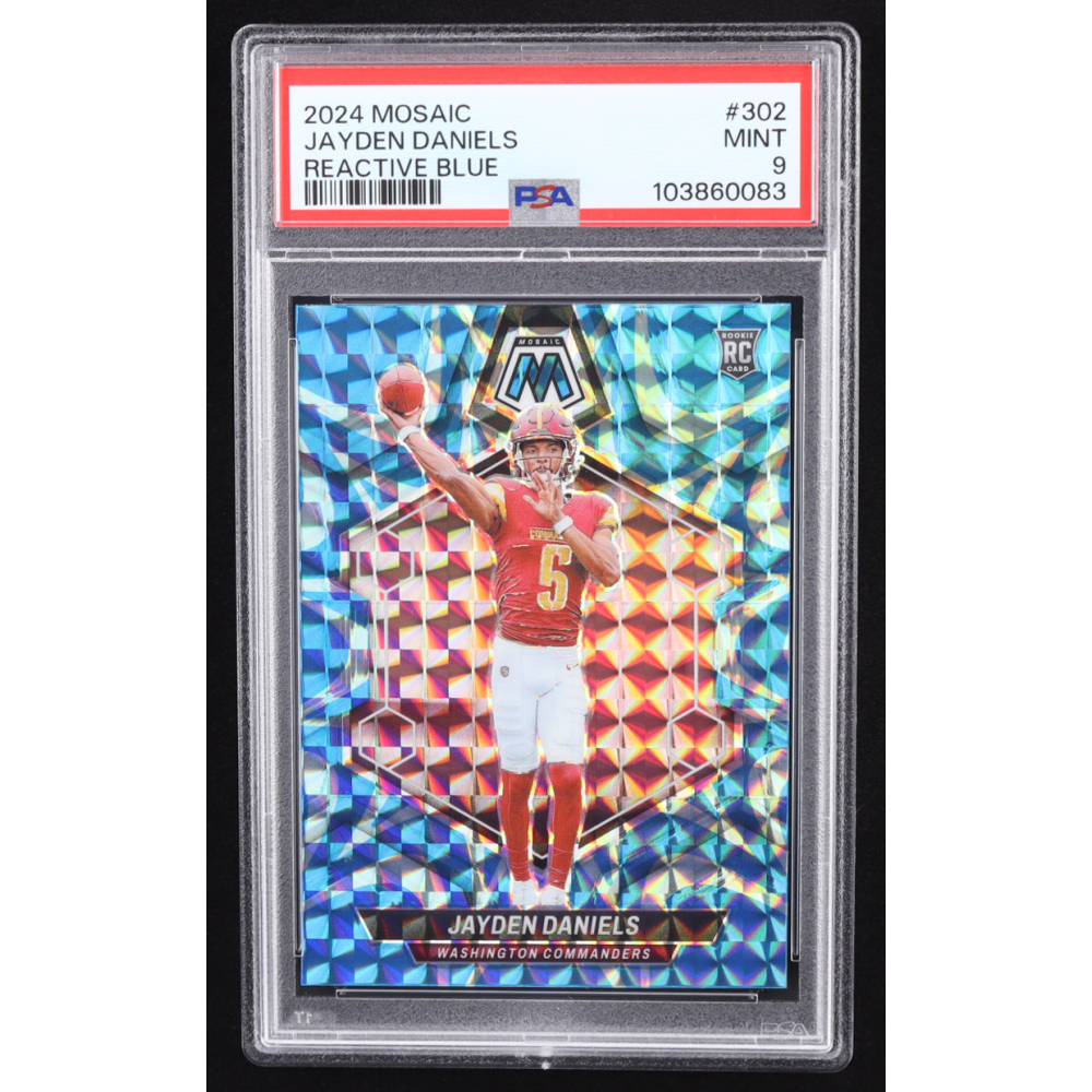 Jayden Daniels 2024 Panini Mosaic Mosaic Reactive Blue #302 RC (PSA 9) at PristineAuction.com